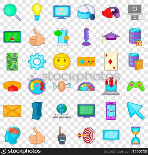 Computer game icons set. Cartoon style of 36 computer game vector icons for web for any design. Computer game icons set, cartoon style