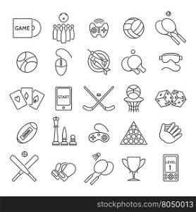 Computer games and sports games thin line icons, casino games and active games linear signs vector