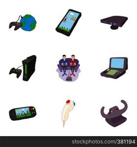Computer games icons set. Cartoon illustration of 9 computer games vector icons for web. Computer games icons set, cartoon style