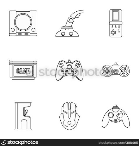 Computer games icons set. Outline illustration of 9 computer games vector icons for web. Computer games icons set, outline style