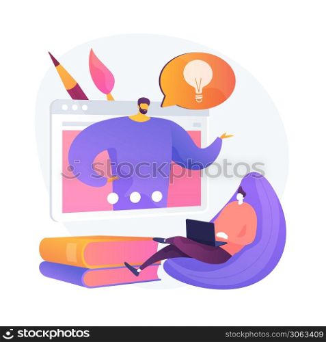 Computer graphics advices and tips watching. Digital design masterclass, online course, helpful information. Painting exam preparation. Vector isolated concept metaphor illustration.. Computer graphics advices and tips watching vector concept metaphor.