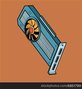 computer graphics card, a peripheral device for gamers, professionals and cryptocurrency. Pop art retro comic book vector illustration. computer graphics card, a peripheral device for gamers, professi