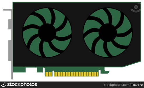 Computer graphics card for pc with two fans isolated on white background. Vector clipart.. Computer graphics card for pc with two fans isolated on white background. Clipart.