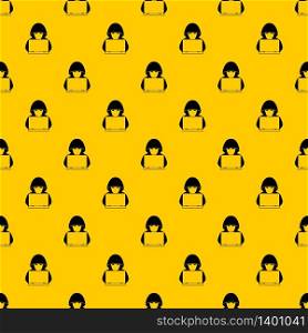 Computer hacker with laptop pattern seamless vector repeat geometric yellow for any design. Computer hacker with laptop pattern vector
