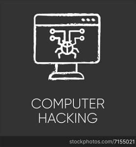 Computer hacking chalk icon. Illegal access gain. Security breach. Malware, ransomware. Phishing, cybercrime. Malicious practice. Fraudulent scheme. Isolated vector chalkboard illustration