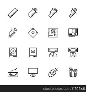 Computer hardware and equipment line icon set. Editable stroke vector, isolated at white background