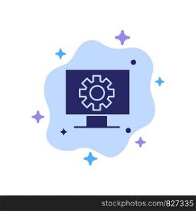 Computer, Hardware, Setting, Gear Blue Icon on Abstract Cloud Background