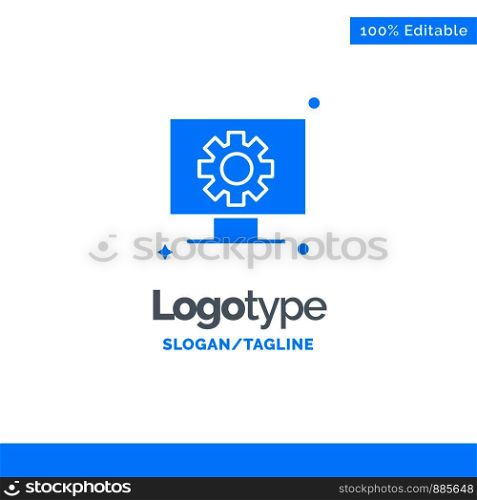 Computer, Hardware, Setting, Gear Blue Solid Logo Template. Place for Tagline