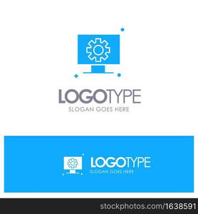 Computer, Hardware, Setting, Gear Blue Solid Logo with place for tagline