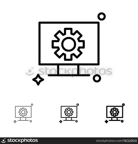 Computer, Hardware, Setting, Gear Bold and thin black line icon set