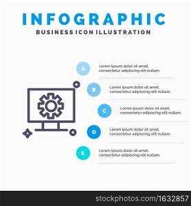 Computer, Hardware, Setting, Gear Line icon with 5 steps presentation infographics Background