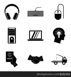 Computer help icons set. Simple set of 9 computer help vector icons for web isolated on white background. Computer help icons set, simple style