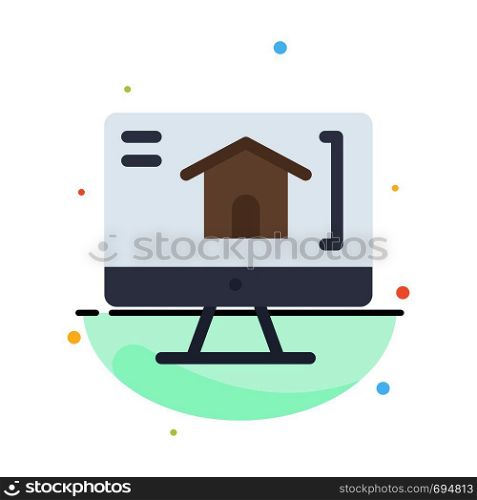 Computer, Home, House Abstract Flat Color Icon Template