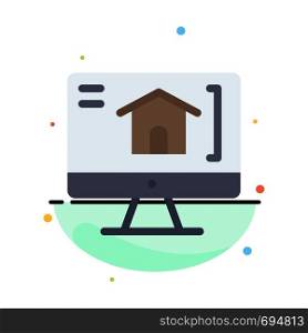 Computer, Home, House Abstract Flat Color Icon Template