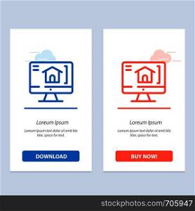 Computer, Home, House Blue and Red Download and Buy Now web Widget Card Template