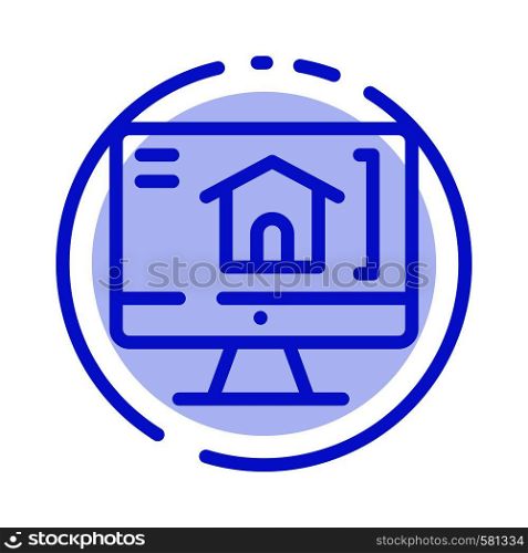 Computer, Home, House Blue Dotted Line Line Icon