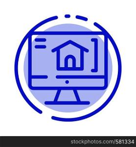 Computer, Home, House Blue Dotted Line Line Icon