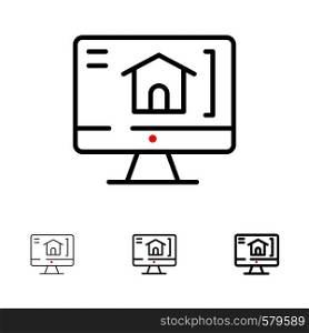 Computer, Home, House Bold and thin black line icon set
