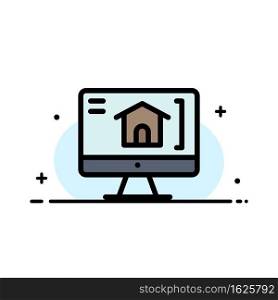 Computer, Home, House  Business Flat Line Filled Icon Vector Banner Template