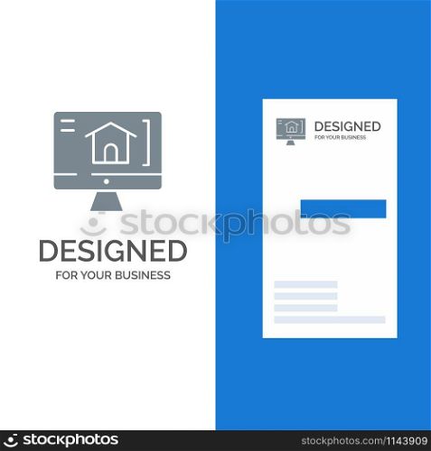 Computer, Home, House Grey Logo Design and Business Card Template