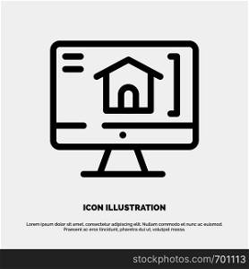 Computer, Home, House Line Icon Vector