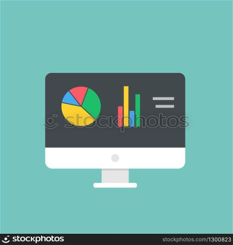 Computer icon isolated with chart, diagram, graphic in flat design, minimalism. Vector EPS 10
