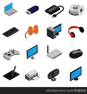 Computer icons set in isometric 3d style isolated on white background. Computer icons set, isometric 3d style