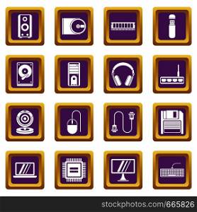 Computer icons set in purple color isolated vector illustration for web and any design. Computer icons set purple
