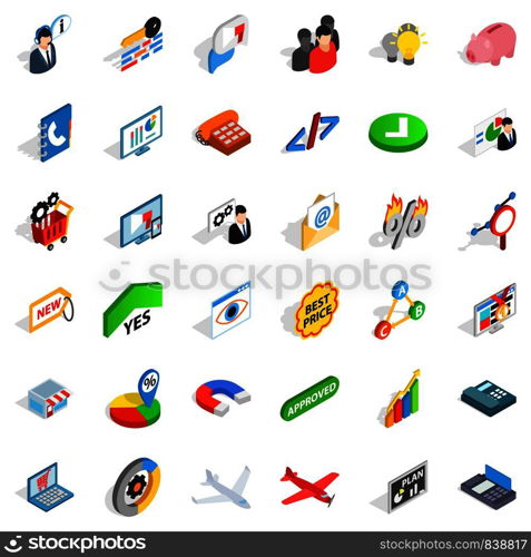 Computer icons set. Isometric style of 36 computer vector icons for web isolated on white background. Computer icons set, isometric style