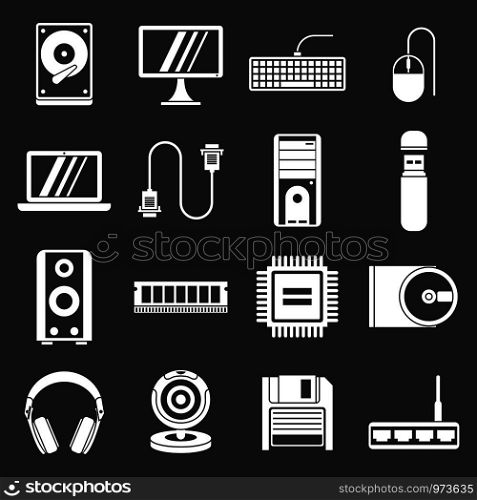 Computer icons set vector white isolated on grey background . Computer icons set grey vector