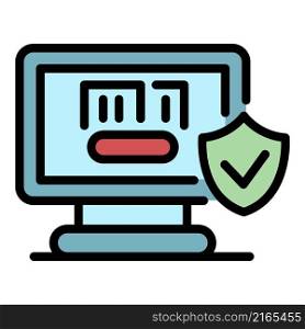 Computer insurance icon. Outline computer insurance vector icon color flat isolated. Computer insurance icon color outline vector
