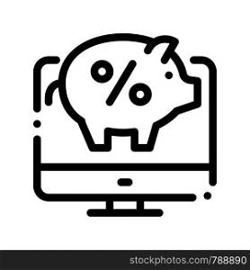 Computer Internet Deposit Vector Thin Line Icon. Online Transactions, Secure Financial Internet Banking Payment Operation Linear Pictogram. Moneybox Percent Pig Contour Illustration. Computer Internet Deposit Vector Thin Line Icon
