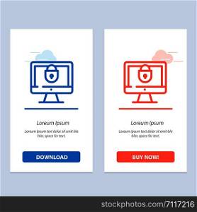 Computer, Internet, Lock, Security Blue and Red Download and Buy Now web Widget Card Template