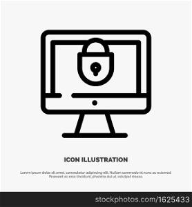 Computer, Internet, Lock, Security Line Icon Vector