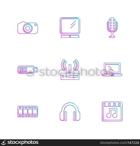 computer,  internet , multimedia , infrared , camera , technology , music , microphone , speaker, tv, wifi , network , battery , icon, vector, design,  flat,  collection, style, creative,  icons