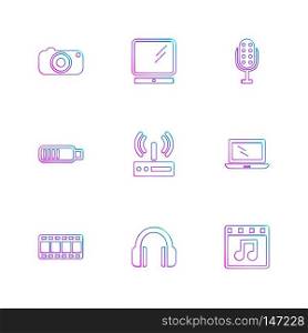 computer,  internet , multimedia , infrared , camera , technology , music , microphone , speaker, tv, wifi , network , battery , icon, vector, design,  flat,  collection, style, creative,  icons