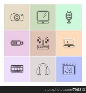 computer, internet , multimedia , infrared , camera , technology , music , microphone , speaker, tv, wifi , network , battery , icon, vector, design, flat, collection, style, creative, icons
