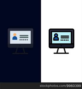 Computer, Internet, Security  Icons. Flat and Line Filled Icon Set Vector Blue Background