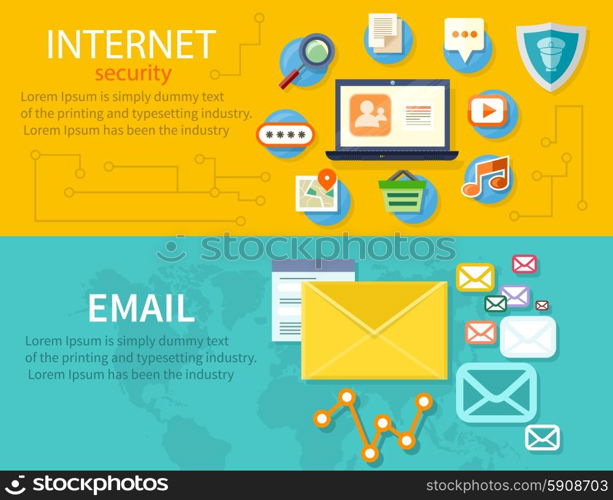 Computer internet security. Web images antivirus. Concept in flat design style. Email marketing and sales. Can be used for web banners, marketing and promotional materials, presentation templates