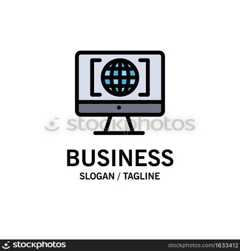 Computer, Internet, World, Big Think Business Logo Template. Flat Color