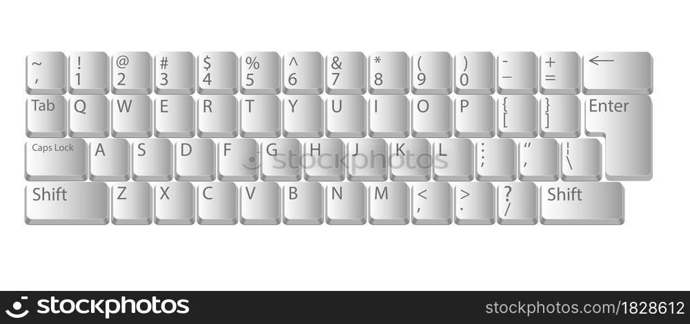 Computer keyboard. Realistic keyboard in white color for PC with alphabet buttons. Vector.