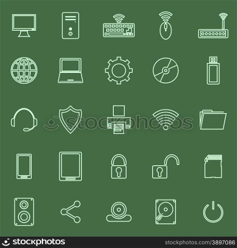 Computer line icons on green background, stock vector