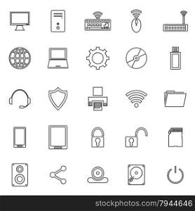 Computer line icons on white background, stock vector