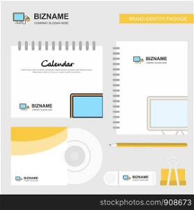 Computer Logo, Calendar Template, CD Cover, Diary and USB Brand Stationary Package Design Vector Template