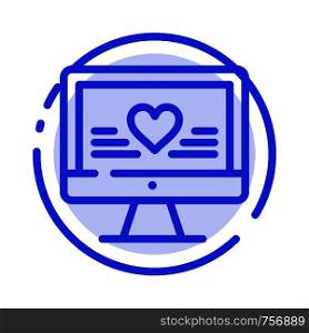 Computer, Love, Heart, Wedding Blue Dotted Line Line Icon