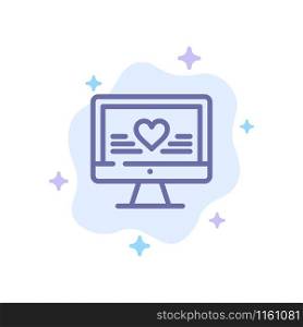 Computer, Love, Heart, Wedding Blue Icon on Abstract Cloud Background