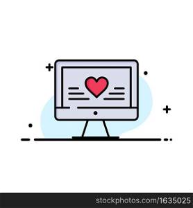 Computer, Love, Heart, Wedding  Business Flat Line Filled Icon Vector Banner Template