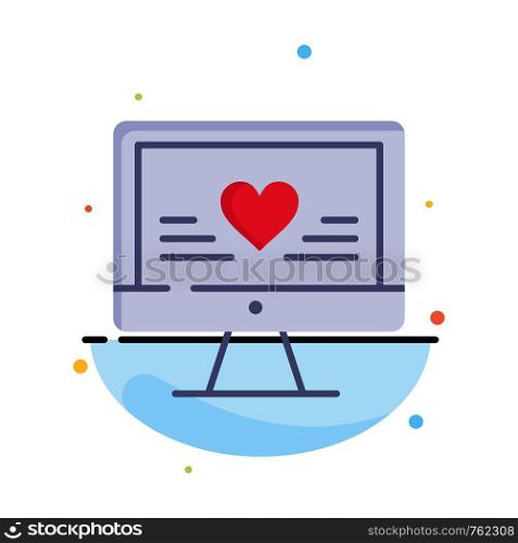 Computer, Love, Heart, Wedding Business Logo Template. Flat Color