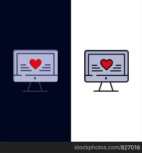 Computer, Love, Heart, Wedding Icons. Flat and Line Filled Icon Set Vector Blue Background