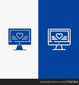 Computer, Love, Heart, Wedding Line and Glyph Solid icon Blue banner Line and Glyph Solid icon Blue banner